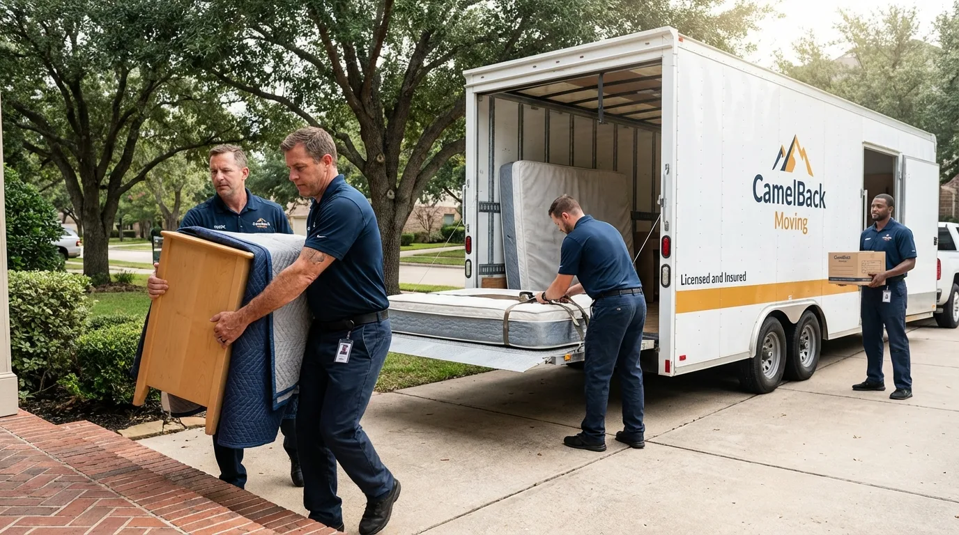 Crew loading residential truck for cross-state move from Columbia, NC
