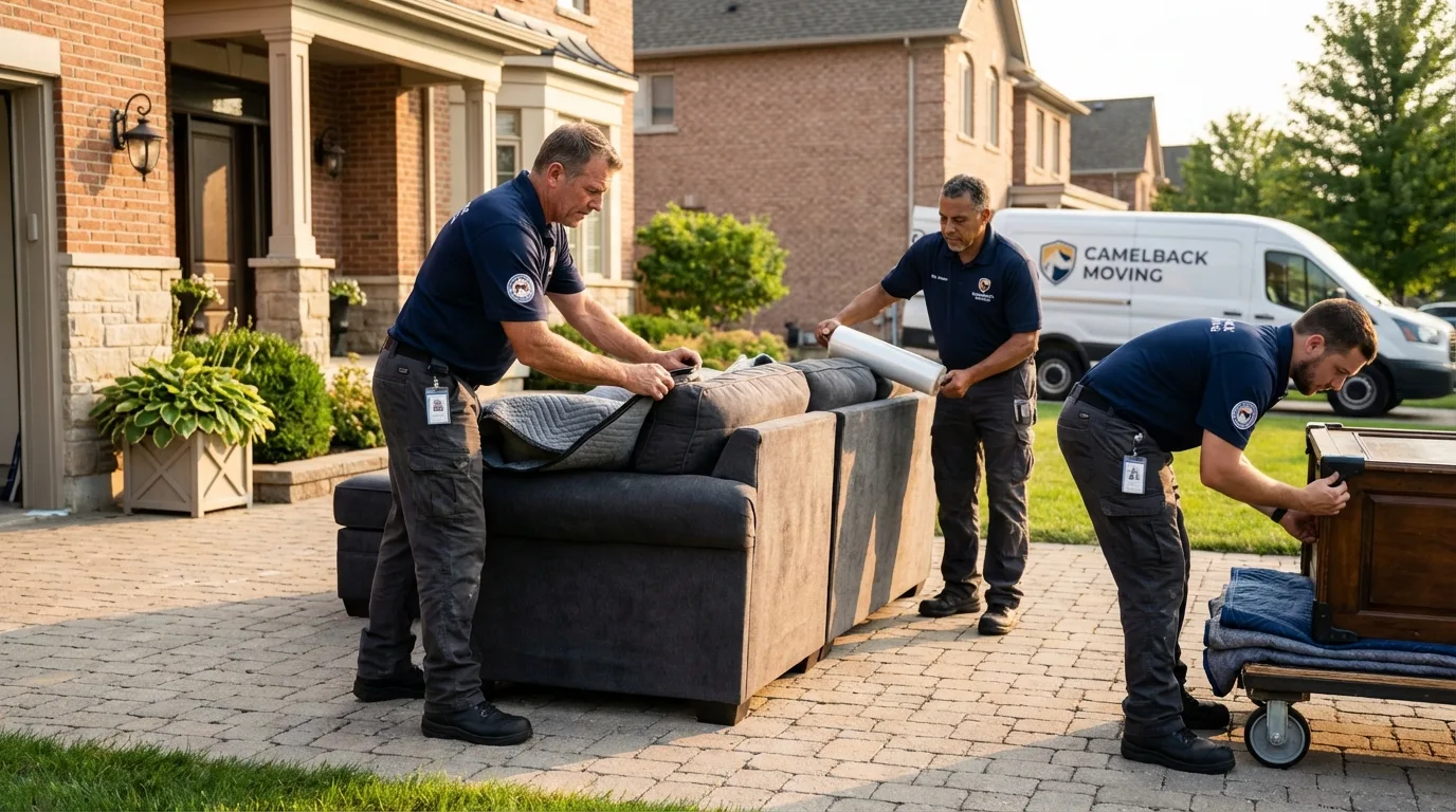 Large estate moving crew wrapping furniture in Columbia, NC