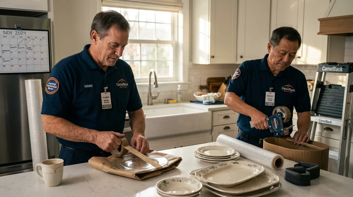 Professional crew packing kitchen dishware in Columbia, NC